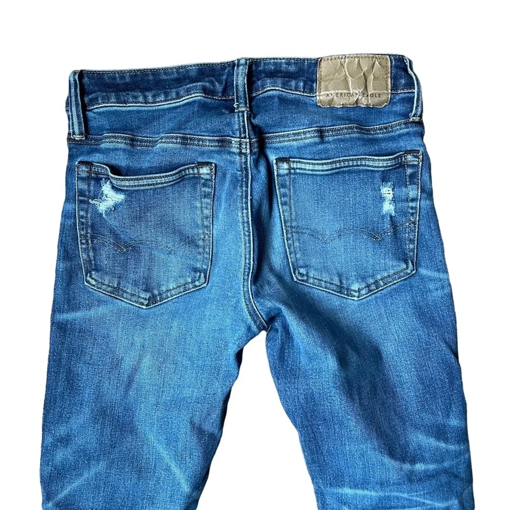 American Eagle Next Level Airflex Distressed Mid- Rise‎  Skinny Jean Size: 28x30